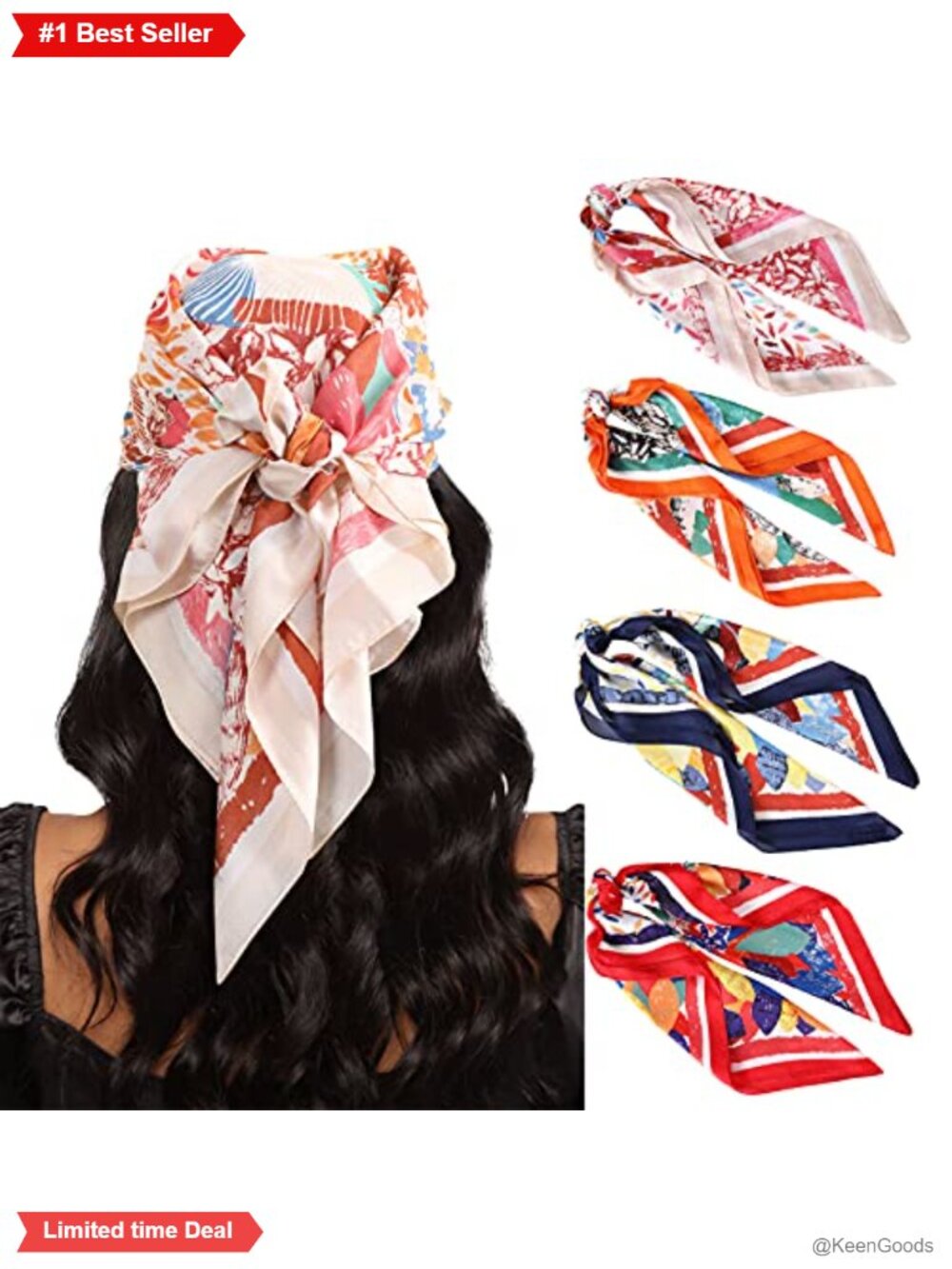 Satin Square Head Scarf 27.5" 4PCS Hair Bandana Wrap Women